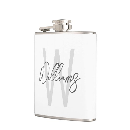 Modern Script Personalisiert Monogram und Name Flachmann (Links)