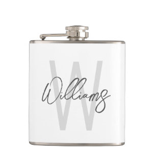 Modern Script Personalisiert Monogram und Name Flachmann