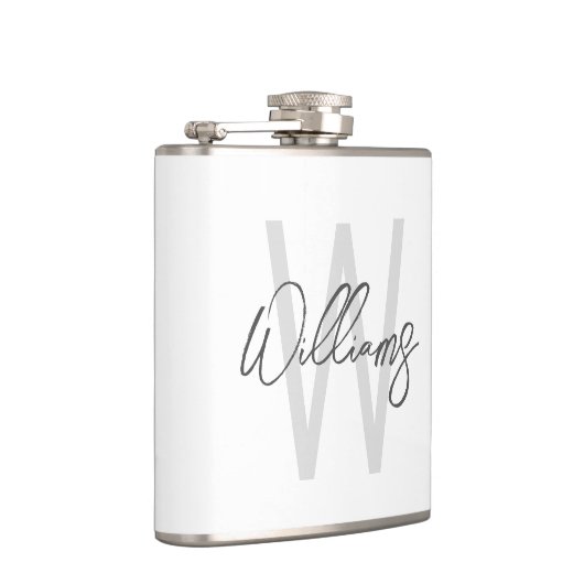Modern Script Personalisiert Monogram und Name Flachmann (Rechts)