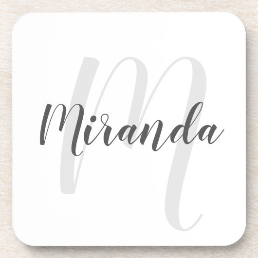 Modern Script Personalisiert Monogram und Name Getränkeuntersetzer (Vorderseite)