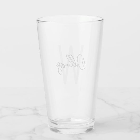 Modern Script Personalisiert Monogram und Name Glas (Rückseite)