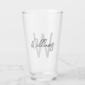 Modern Script Personalisiert Monogram und Name Glas (Vorderseite)
