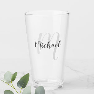 Modern Script Personalisiert Monogram und Name Glas
