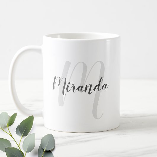 Modern Script Personalisiert Monogram und Name Kaffeetasse