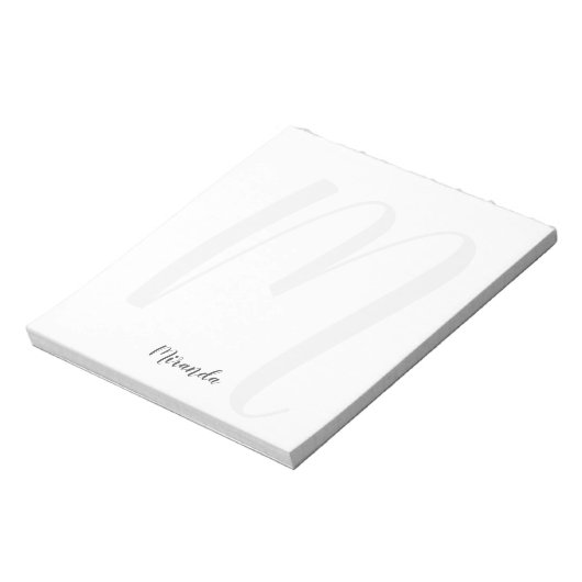 Modern Script Personalisiert Monogram und Name Notizblock (Rotiert)