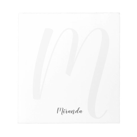 Modern Script Personalisiert Monogram und Name Notizblock (Vorderseite)
