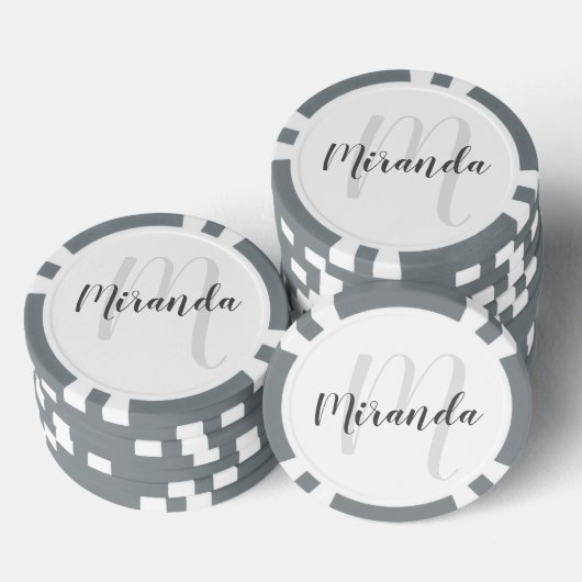 Modern Script Personalisiert Monogram und Name Pokerchips (Stapel)