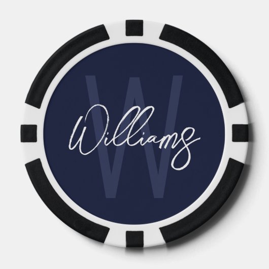 Modern Script Personalisiert Monogram und Name Pokerchips (Vorderseite)