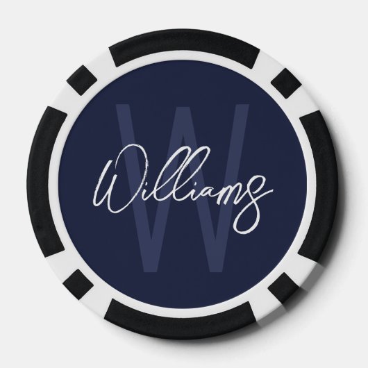 Modern Script Personalisiert Monogram und Name Pokerchips (Rückseite)