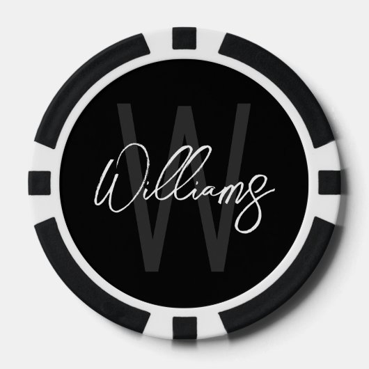 Modern Script Personalisiert Monogram und Name Pokerchips (Vorderseite)