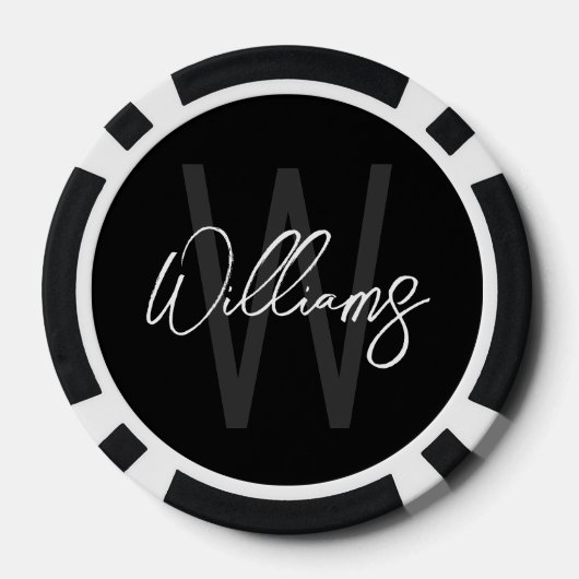 Modern Script Personalisiert Monogram und Name Pokerchips (Rückseite)