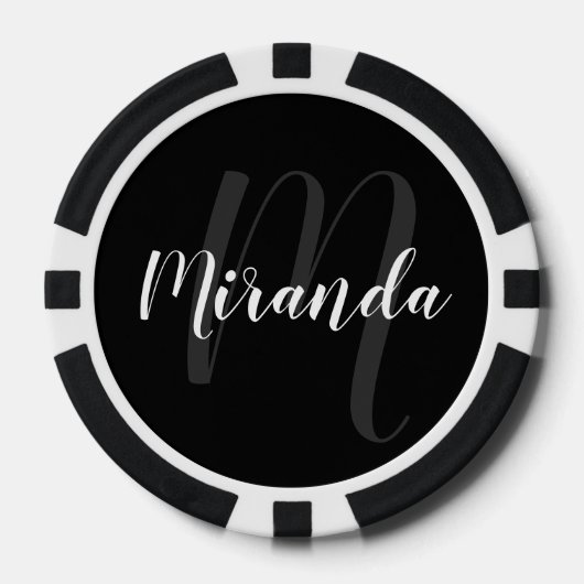 Modern Script Personalisiert Monogram und Name Pokerchips (Vorderseite)