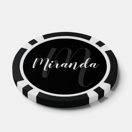 Modern Script Personalisiert Monogram und Name Pokerchips (Einzeln)