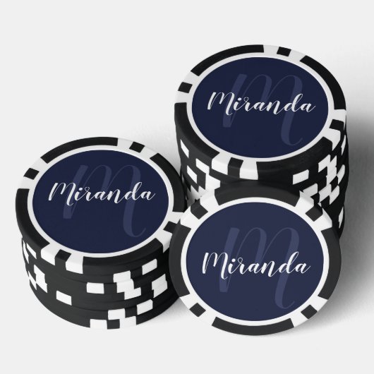 Modern Script Personalisiert Monogram und Name Pokerchips (Stapel)