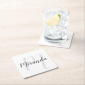 Modern Script Personalisiert Monogram und Name Rechteckiger Pappuntersetzer (Vor Ort)
