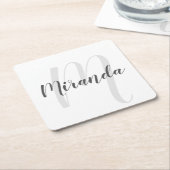 Modern Script Personalisiert Monogram und Name Rechteckiger Pappuntersetzer (angewinkelt)
