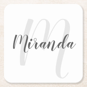 Modern Script Personalisiert Monogram und Name Rechteckiger Pappuntersetzer