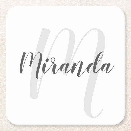 Modern Script Personalisiert Monogram und Name Rechteckiger Pappuntersetzer (Vorderseite)