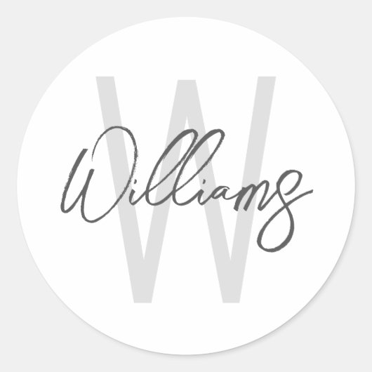 Modern Script Personalisiert Monogram und Name Runder Aufkleber (Vorderseite)