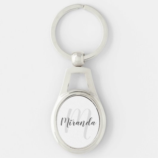 Modern Script Personalisiert Monogram und Name Schlüsselanhänger (Vorderseite)