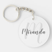 Modern Script Personalisiert Monogram und Name Schlüsselanhänger (Vorderseite)