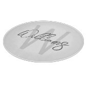Modern Script Personalisiert Monogram und Name Schneidebrett (Ecke)