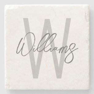 Modern Script Personalisiert Monogram und Name Steinuntersetzer