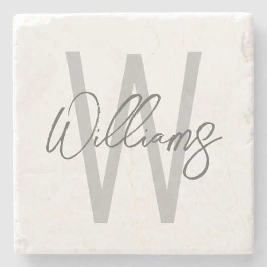 Modern Script Personalisiert Monogram und Name Steinuntersetzer (Vorderseite)