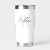 Modern Script Personalisiert Monogram und Name Thermobecher (Links)