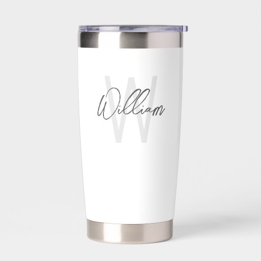 Modern Script Personalisiert Monogram und Name Thermobecher (Links)