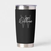 Modern Script Personalisiert Monogram und Name Thermobecher (Links)