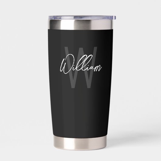 Modern Script Personalisiert Monogram und Name Thermobecher (Links)