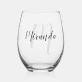Modern Script Personalisiert Monogram und Name Weinglas Ohne Stiel (Vorderseite)