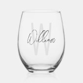 Modern Script Personalisiert Monogram und Name Weinglas Ohne Stiel (Vorderseite)
