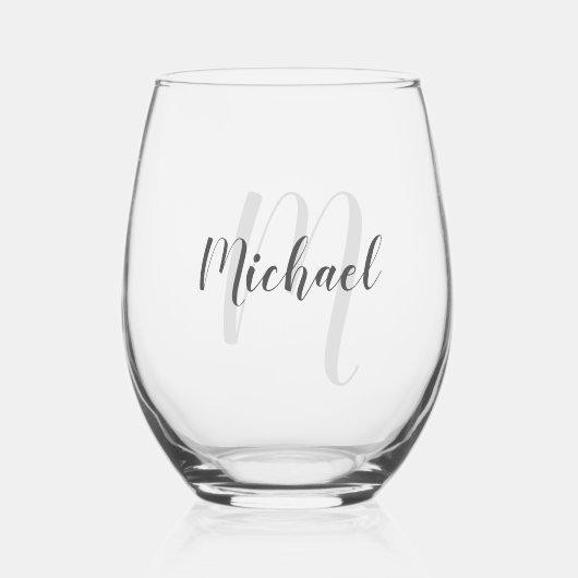 Modern Script Personalisiert Monogram und Name Weinglas Ohne Stiel (Vorderseite)