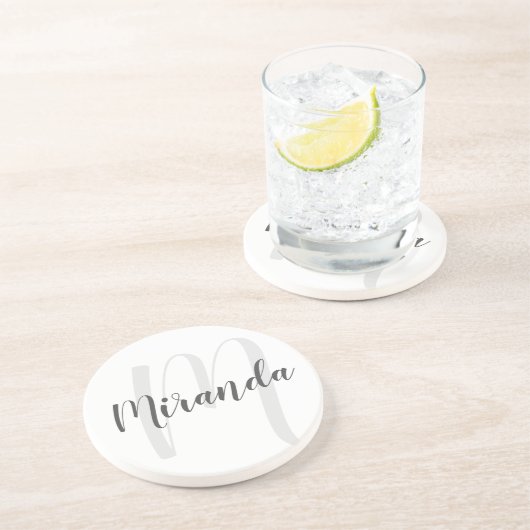 Modern Script Personalisiert Monogramm und Name Getränkeuntersetzer (Seite)