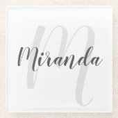 Modern Script Personalisiert Monogramm und Name Glasuntersetzer (Vorderseite)