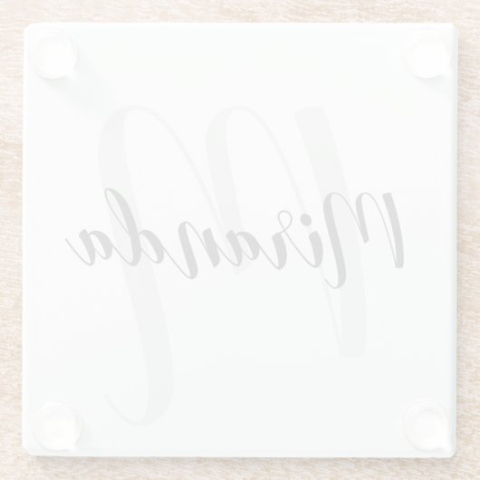 Modern Script Personalisiert Monogramm und Name Glasuntersetzer (Rückseite)