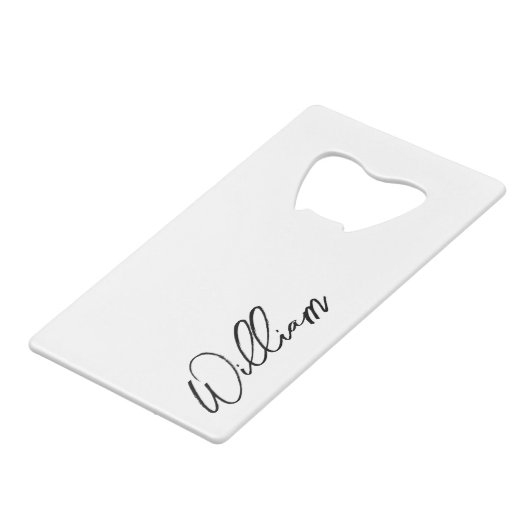 Modern Script Personalisiert Name Geldbeutel Flaschenöffner (Vorderseite Schrägansicht)