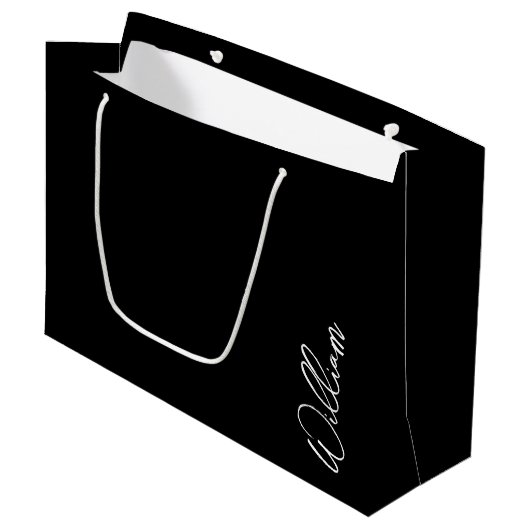 Modern Script Personalisiert Name Large Gift Bag Große Geschenktüte (Vorderseite Schrägansicht)