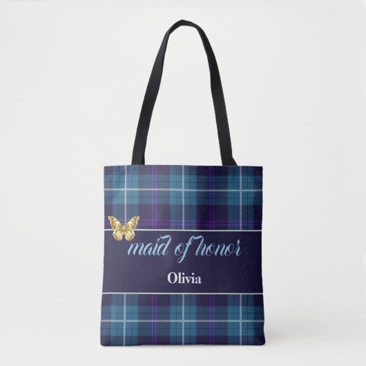 Modern Script Personalisiert Name Tartan Bridesmai Tasche (Vorderseite)