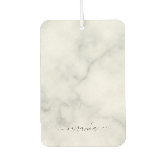 Modern Script Personalisiert Name White Marble Autolufterfrischer (Vorderseite)