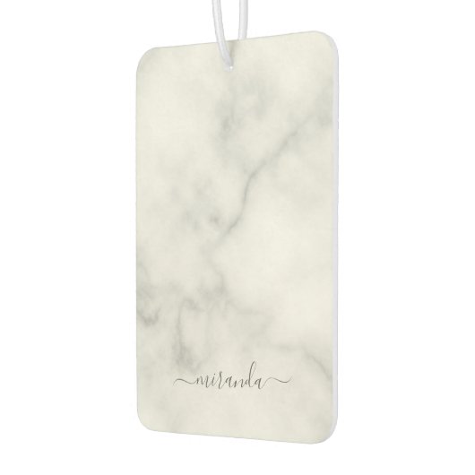 Modern Script Personalisiert Name White Marble Autolufterfrischer (Links)