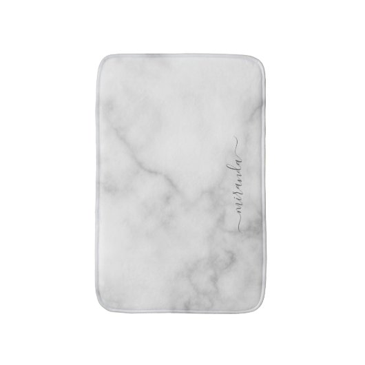 Modern Script Personalisiert Name White Marble Badematte (Vorderseite Vertikal)