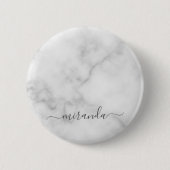 Modern Script Personalisiert Name White Marble Button (Vorderseite)