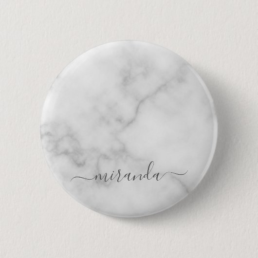 Modern Script Personalisiert Name White Marble Button (Vorderseite)