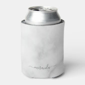 Modern Script Personalisiert Name White Marble Dosenkühler (Kanne Vorderseite)