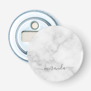 Modern Script Personalisiert Name White Marble Flaschenöffner