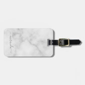 Modern Script Personalisiert Name White Marble Gepäckanhänger (Vorderseite horizontal)
