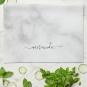 Modern Script Personalisiert Name White Marble Geschirrtuch (Gefaltet)